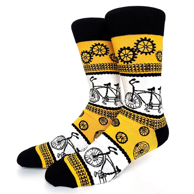 2023 NEW Funny Men Socks Cotton Fashion Trend Harajuku Guitar Beer Boxing Gloves Skull Chess Clown Sieve Hip Hop Socks