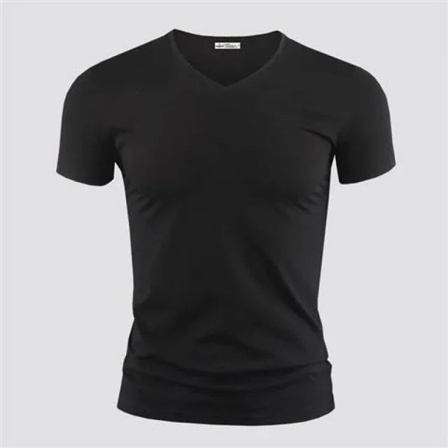 Men's T Shirt Pure Color V Collar Short Sleeved Tops Tees Men T-Shirt Black Tights Man T-Shirts Fitness For Male Clothes TDX01