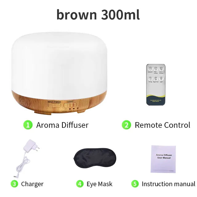 saengQ Electric Aroma Diffuser Air Humidifier 300ML 500ML 1000ML Ultrasonic Cool Mist Maker Fogger LED Essential Oil Diffuser