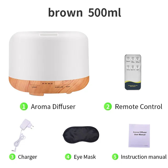 saengQ Electric Aroma Diffuser Air Humidifier 300ML 500ML 1000ML Ultrasonic Cool Mist Maker Fogger LED Essential Oil Diffuser