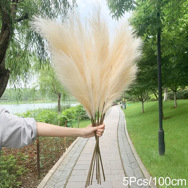 5Pcs 100/70cm Artificial Pampas Grass Bouquet New Year Holiday Wedding Party Home Decoration Plant Simulation Dried Flower Reed