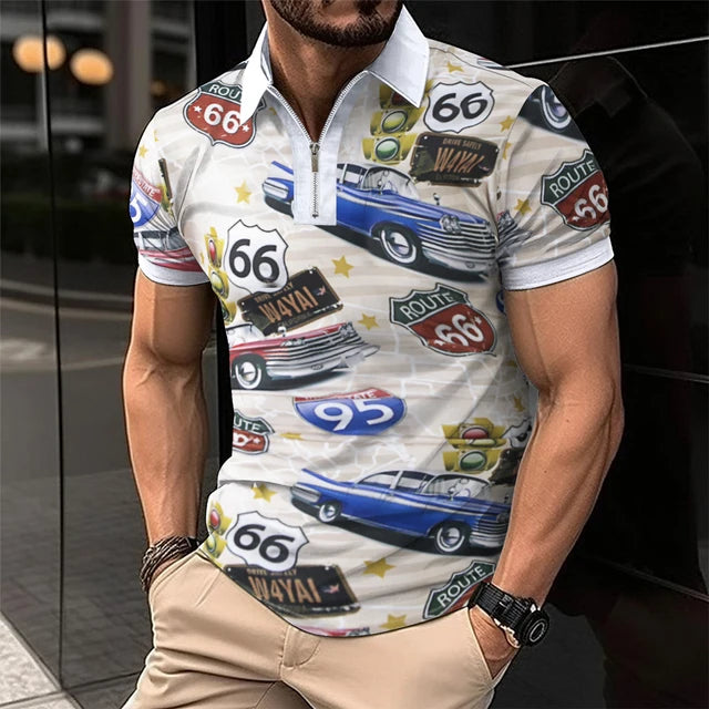 Summer Men's Short-Sleeved Polo Shirt Fashion Splice Printing Hawaii Vacation T-Shirt Breathable Polo Shirt Men's Clothing Top