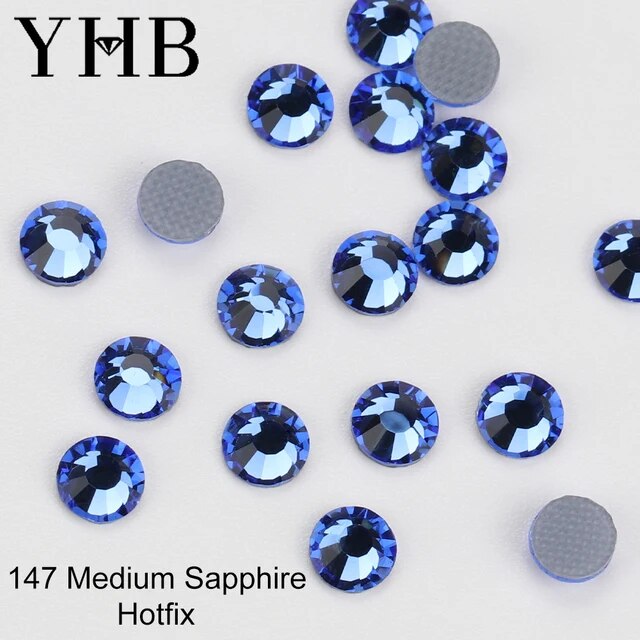 YHB High Quality Blue Flatback Hotfix Rhinestones For Shoes Bags Nails Crafts Fabric Garment Decoration DiY Jewelry Accessories