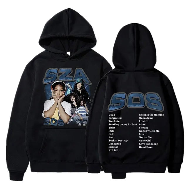 Singer Sza Music Album Sos Graphic Hoodie Menyythk Hop Hoodies Women's Hoodie 2023 New Autumn Boys' Coat Rapper Long Sleeve Tops