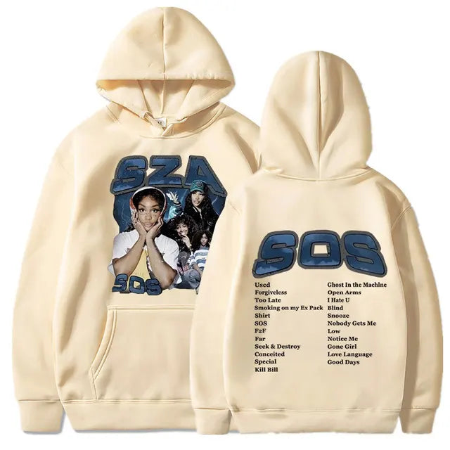 Singer Sza Music Album Sos Graphic Hoodie Menyythk Hop Hoodies Women's Hoodie 2023 New Autumn Boys' Coat Rapper Long Sleeve Tops