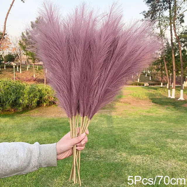 5Pcs 100/70cm Artificial Pampas Grass Bouquet New Year Holiday Wedding Party Home Decoration Plant Simulation Dried Flower Reed