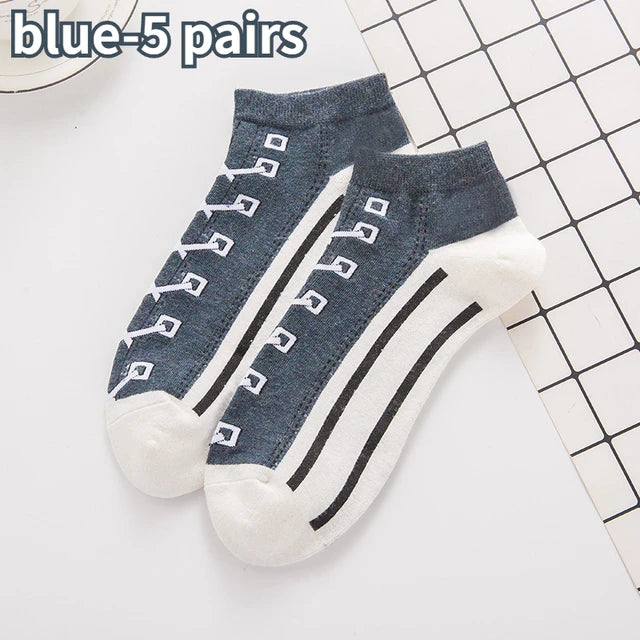 5 Pairs Funny Shoe Print Socks Fashion Harajuku Style Hip Hop Cute Fashion Soft Womens Slippers Socks Unisex Low Tube Socks