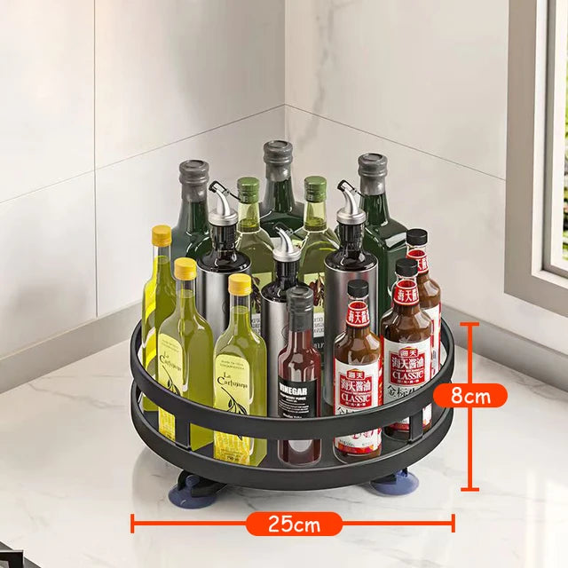 360°Rotation Spice Rack Organizer Non-Skid Carbon Steel Storage Tray For Seasonings And Spices Jar Cans For Kitchen Accessories