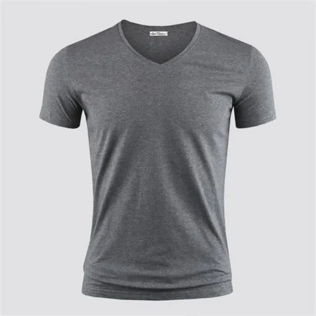 Men's T Shirt Pure Color V Collar Short Sleeved Tops Tees Men T-Shirt Black Tights Man T-Shirts Fitness For Male Clothes TDX01