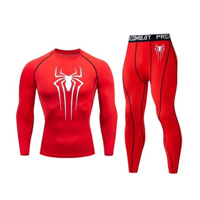 Men's Spider Print Compression Sportswear Legging Tights T-Shirt Men's Clothes Brand Thermal Underwear Men's Running Clothes