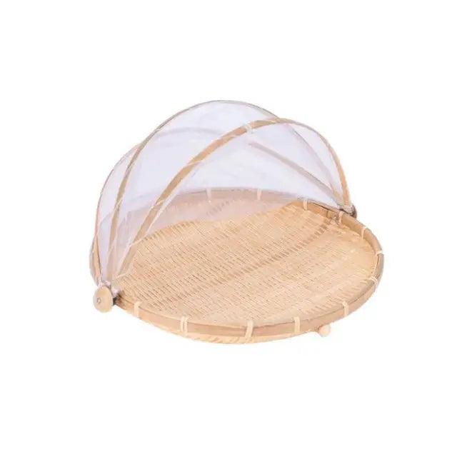 Hand-Woven Food Bamboo Kitchen Organizers Basket Tray Fruit Vegetable Bread Storage Basket Outdoor Picnic Mesh Net Cover