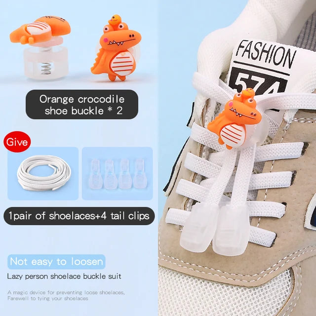 26 Cartoon Pattern No Tie Elastic Shoelaces For Kids Children Sneaker Quick Lazy Shoe Lace Cute Printed Locks Shoe Accessories