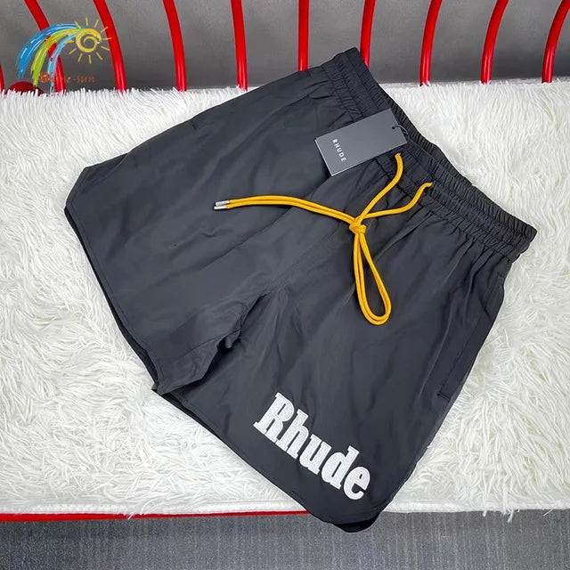 Summer RHUDE Shorts Men Women Casual Best Quality Quick Drying Beach Simple Moonlight Sunset Breeches Inside Mesh Drawstring