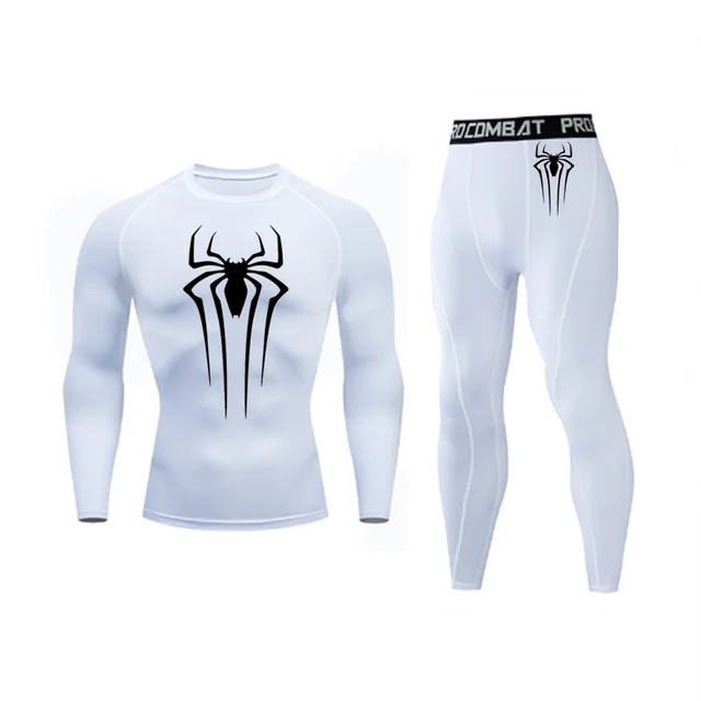 Men's Spider Print Compression Sportswear Legging Tights T-Shirt Men's Clothes Brand Thermal Underwear Men's Running Clothes