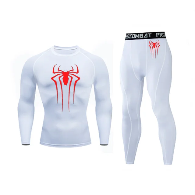 Men's Spider Print Compression Sportswear Legging Tights T-Shirt Men's Clothes Brand Thermal Underwear Men's Running Clothes