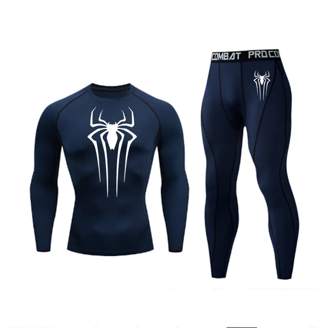 Men's Spider Print Compression Sportswear Legging Tights T-Shirt Men's Clothes Brand Thermal Underwear Men's Running Clothes