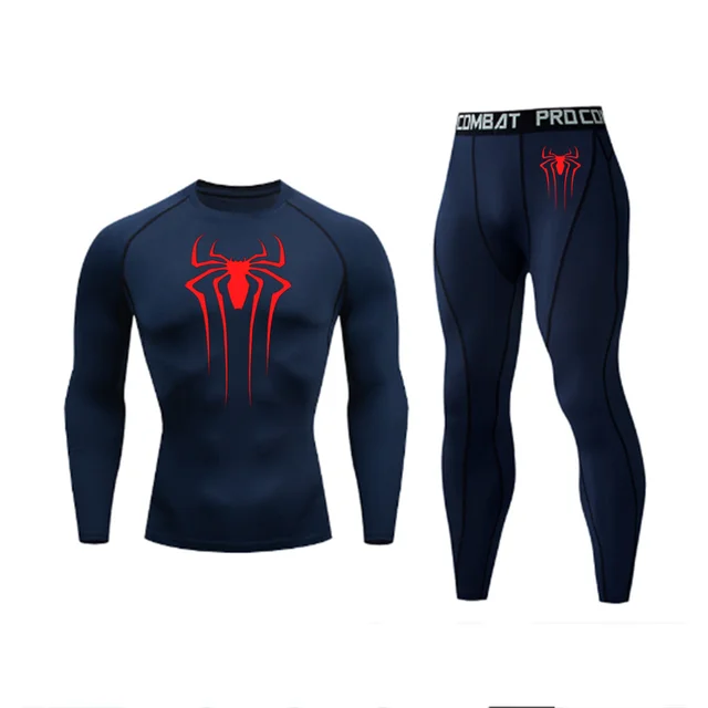 Men's Spider Print Compression Sportswear Legging Tights T-Shirt Men's Clothes Brand Thermal Underwear Men's Running Clothes