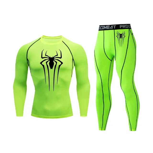 Men's Spider Print Compression Sportswear Legging Tights T-Shirt Men's Clothes Brand Thermal Underwear Men's Running Clothes