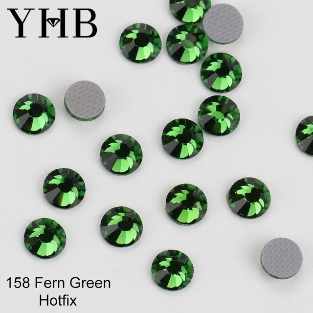 YHB High Quality Green Color Flatback Hotfix Rhinestones For Shoes Bags Fabric Garment Decoration DiY Jewelry Accessories