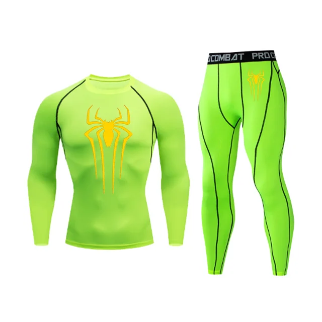 Men's Spider Print Compression Sportswear Legging Tights T-Shirt Men's Clothes Brand Thermal Underwear Men's Running Clothes