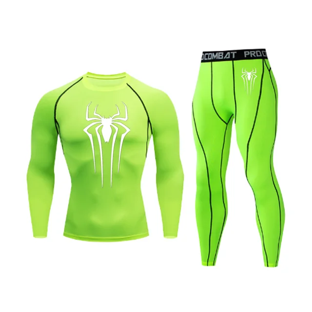 Men's Spider Print Compression Sportswear Legging Tights T-Shirt Men's Clothes Brand Thermal Underwear Men's Running Clothes