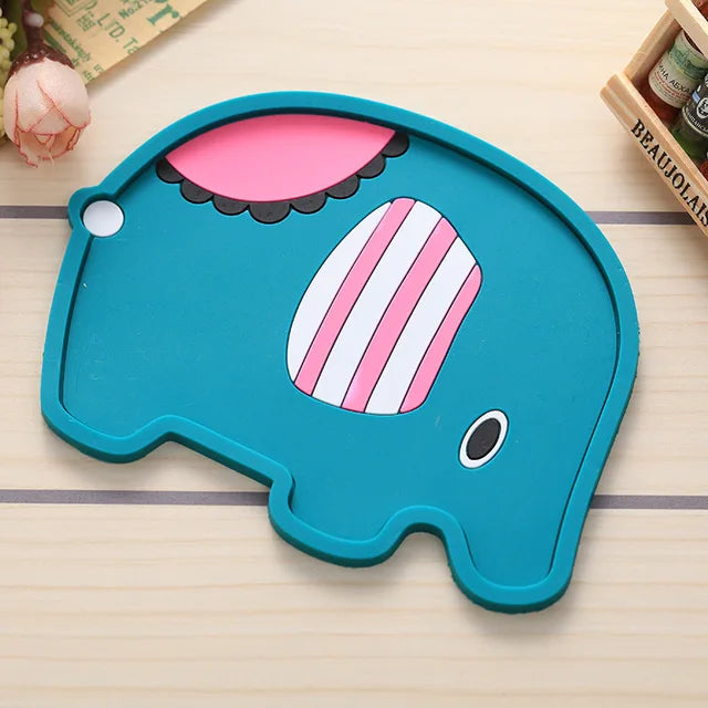 Color Cute Coaster Cartoon Silicone Dining Table Placemat Kitchen Accessories Mat Cup Bar Mug Cartoon Animal Drink Pads