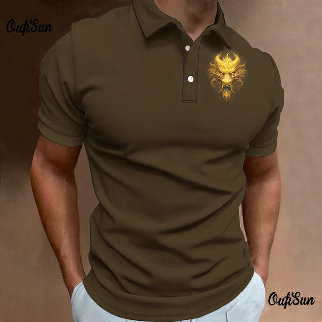 Dragon Pattern Polo Shirt For Men Fashion Short Sleeved Animal Tops Breathable Casual Men's Clothing New Style Polos Para Hombre