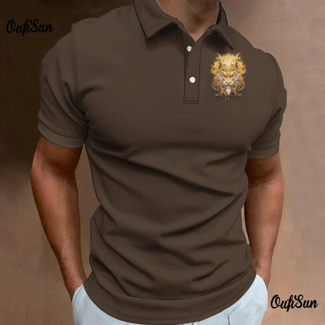 Dragon Pattern Polo Shirt For Men Fashion Short Sleeved Animal Tops Breathable Casual Men's Clothing New Style Polos Para Hombre