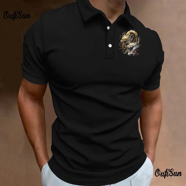 Dragon Pattern Polo Shirt For Men Fashion Short Sleeved Animal Tops Breathable Casual Men's Clothing New Style Polos Para Hombre