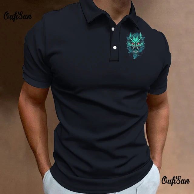 Dragon Pattern Polo Shirt For Men Fashion Short Sleeved Animal Tops Breathable Casual Men's Clothing New Style Polos Para Hombre