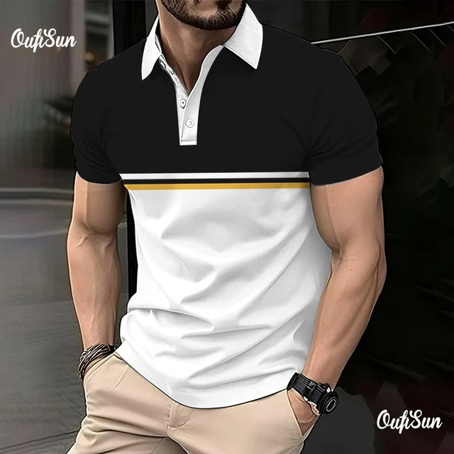 Striped Mens buttons Polo Shirt Short Sleeve Colorful 3d Printed Tops Tees Casual Polo T Shirt New Male Oversized 5xl Clothing