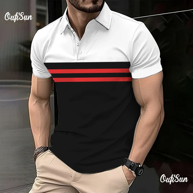 Striped Mens buttons Polo Shirt Short Sleeve Colorful 3d Printed Tops Tees Casual Polo T Shirt New Male Oversized 5xl Clothing