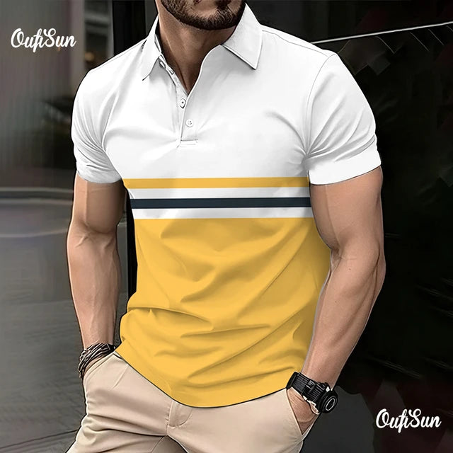 Striped Mens buttons Polo Shirt Short Sleeve Colorful 3d Printed Tops Tees Casual Polo T Shirt New Male Oversized 5xl Clothing