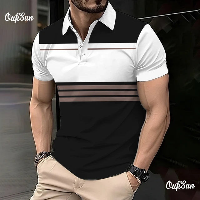 Striped Mens buttons Polo Shirt Short Sleeve Colorful 3d Printed Tops Tees Casual Polo T Shirt New Male Oversized 5xl Clothing