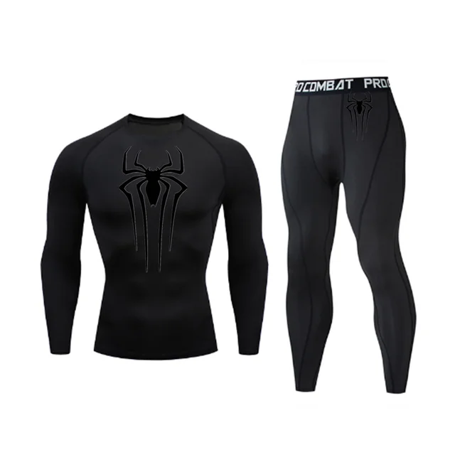 Men's Spider Print Compression Sportswear Legging Tights T-Shirt Men's Clothes Brand Thermal Underwear Men's Running Clothes