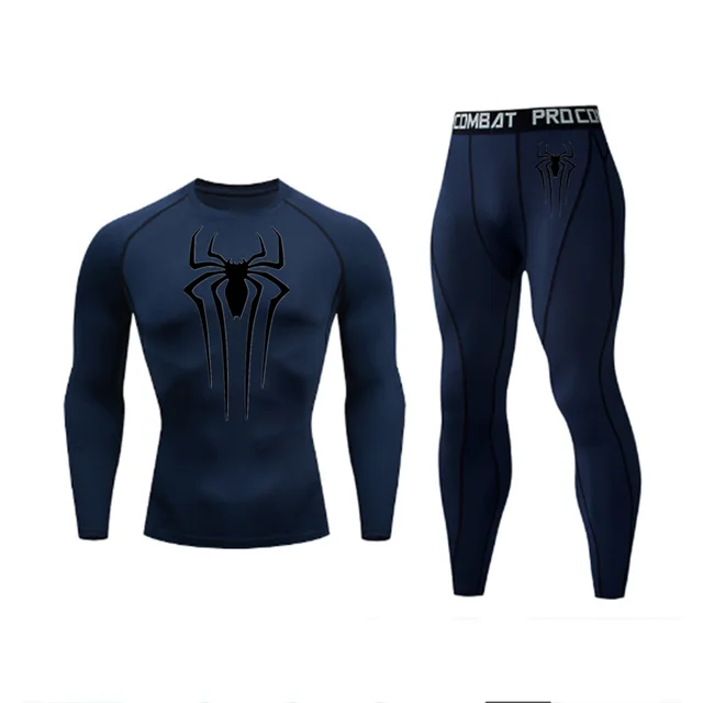 Men's Spider Print Compression Sportswear Legging Tights T-Shirt Men's Clothes Brand Thermal Underwear Men's Running Clothes