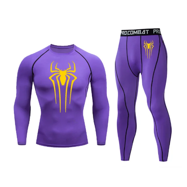 Men's Spider Print Compression Sportswear Legging Tights T-Shirt Men's Clothes Brand Thermal Underwear Men's Running Clothes