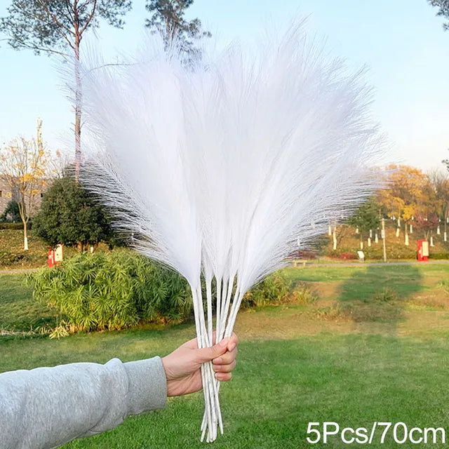 5Pcs 100/70cm Artificial Pampas Grass Bouquet New Year Holiday Wedding Party Home Decoration Plant Simulation Dried Flower Reed