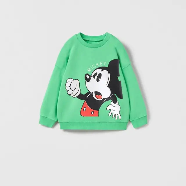 Cartoon Disney Mickey Mouse Kids Boys Girls Hooded Sweater 2023 New Autumn Spring Baby Tops Loose Bottoming Shirt Clothing