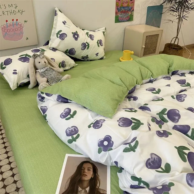 Ins Style Bedding Set Fashion Solid Color Washable Duvet Cover Without Comforter Pillowcases Sheet for Student Soft Home Textile