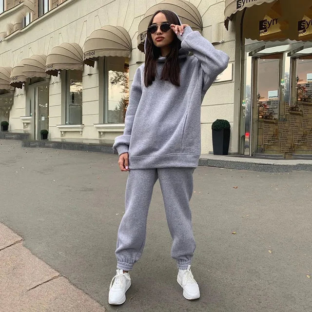 New Winter Women's Sportswear Hoodie+Sweatpants 2-Piece Set Fashion Casual Jogging Female Top Pure Cotton Pullovers 2023