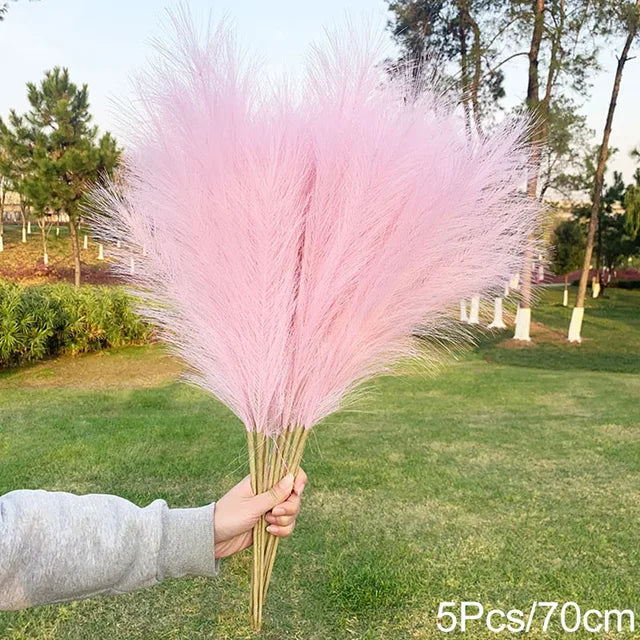 5Pcs 100/70cm Artificial Pampas Grass Bouquet New Year Holiday Wedding Party Home Decoration Plant Simulation Dried Flower Reed