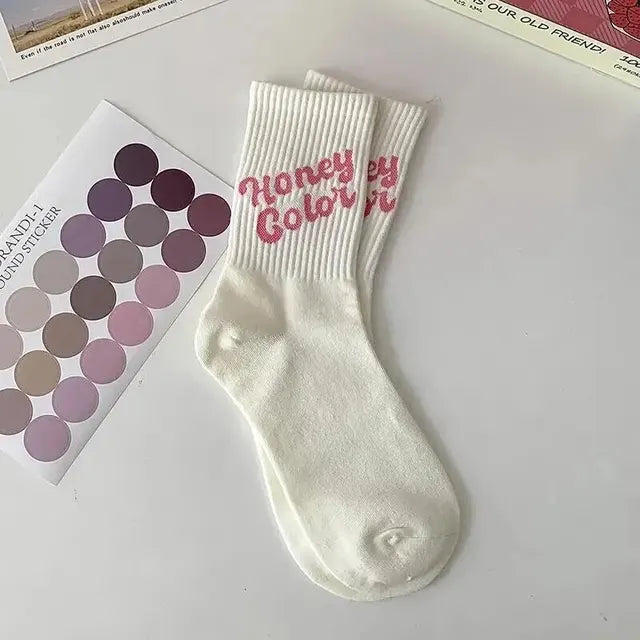 Trendy Versatile Pink White Flower Socks Girls Cute Polka Dot Cotton Socks Anti-Slip Antibacterial Sweat Absorbent All Seasons