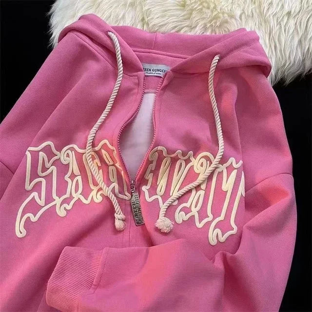 Y2k Women Spider Print Hoodies Autumn Winter Hip Hop Zipper Loose Long Sleeve Jacket Coats Harajuku Oversize Hooded Sweatshirt