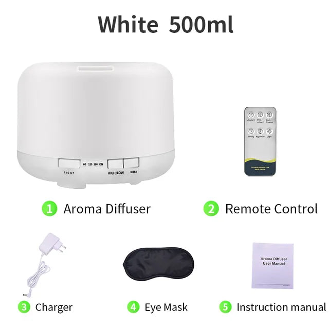 saengQ Electric Aroma Diffuser Air Humidifier 300ML 500ML 1000ML Ultrasonic Cool Mist Maker Fogger LED Essential Oil Diffuser