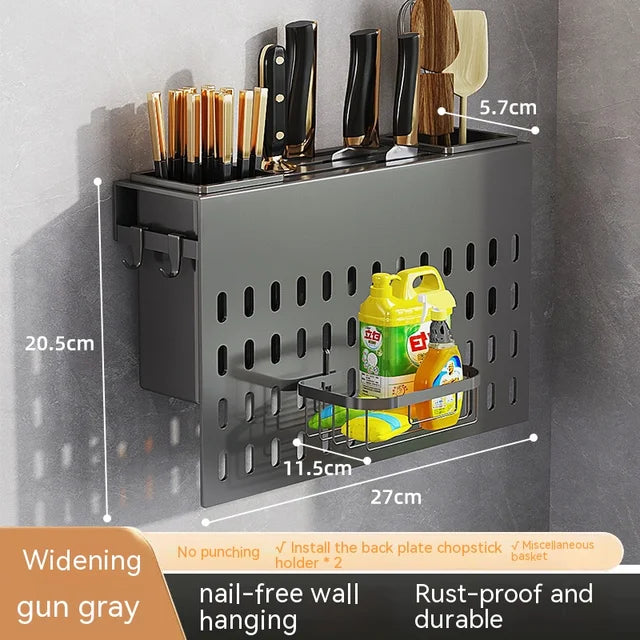 Kitchen Organizer Shelf Wall-mounted Spice Storage Rack Kitchen Knife Holder Wall Seasoning Chopstick Spoon Shovel Storage Sheif