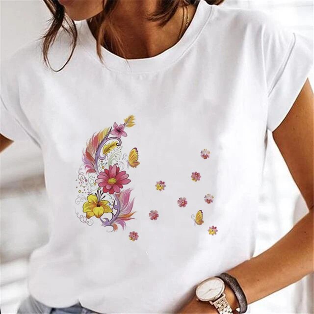 Women Dandelion T-shirts Fashion Clothing Cartoon Clothes Watercolor 90s Short Sleeve Spring Summer Female Tee Graphic Tshirt