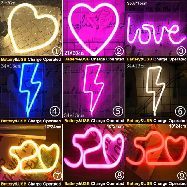 LED Neon Sign Light Holiday Night Lamp Xmas Party Wedding Decoration USB Night Light wholesale Home Gift Heart LED Neon Light