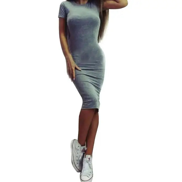 Womens Dress Vestido Summer Short Or Long Sleeve Slim Bodycon Dress Tunic Round Neck Casual Pencil Dress 2019 S-XL WDC1475