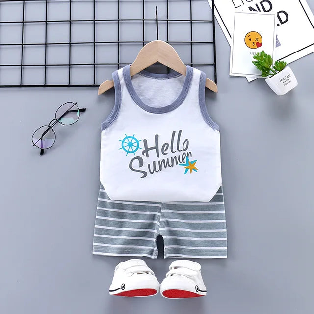 2PCS Children Sets Kids Clothes Vest Suit Summer Children Clothing baby Cotton T-Shirts Shorts Tank Top Boys Girls Sleeveless